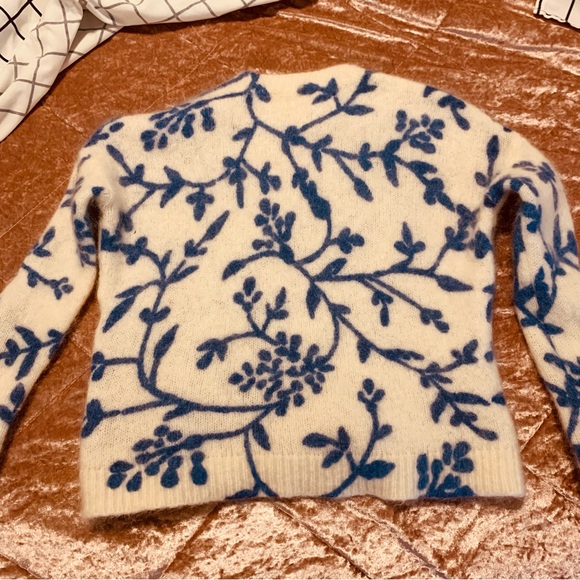 Sezane Pelagie Cream & Ecru Blue Floral Sweater made of Kid Mohair Feminine XS - Picture 6 of 13